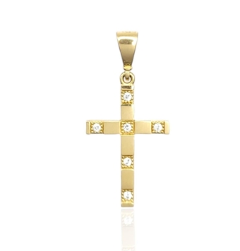 COLGANTE CRUZ MUJER ORO AMARILLO 18 KILATES 2X12X17 MILÍMETROS CIRCONITAS BLANCAS SALTEADAS