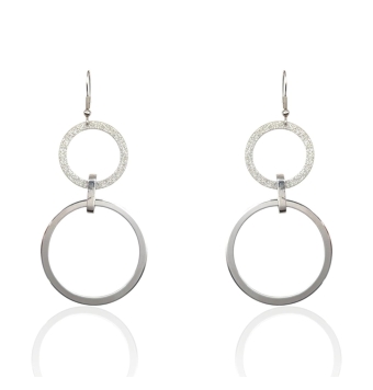 PENDIENTES JLO RODIO DOBLE CIRCULO BRILLO Y DIAMANTADO 45X80 MILIMETROS CIERRE HIPPIE