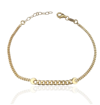 PULSERA MUJER PLATA DE LEY 925 CHAPADO DORADO ESLABÓN BARBADO 2 LUNAS LARGO AJUSTABLE 17-20 CENTÍMETROS CIERRE MOSQUETÓN