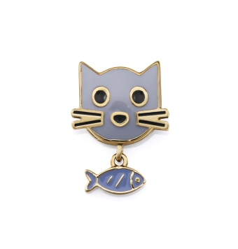 MOTIVO COLGANTE VICEROY CHIC MUJER DISEÑO DE GATO CON UN PESCADO ESMALTADO ACERO IP DORADO