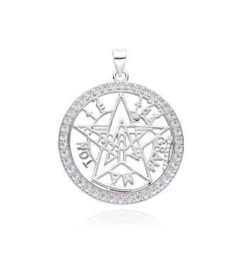 COLGANTE PLATA DE LEY 925 TETRAGRAMATÓN CON CERCO EN CIRCONITAS BLANCAS 25 MILÍMETROS