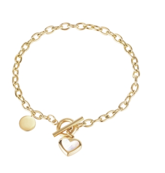 PULSERA MUJER ACERO CORAZON NACADO CHAPADO DORADO CIERRE CORBATERO LARGO 19 CM