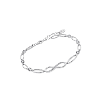PULSERA LOTUS SILVER SIMBOLO INFINITO CON ESLABONES OVALADOS Y CHATONES LARGU AJUSTABLE 16-19 CENTÍMETROS PLATA DE LEY 925