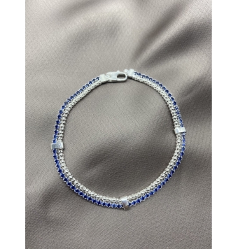 PULSERA MUJER PLATA DE LEY 925 DOBLE CADENA RIVIERE CON PIEDRAS AZULES 21 CENTÍMETROS DE LARGO