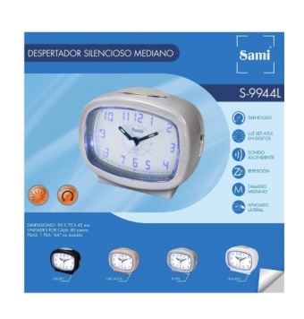 RELOJ DESPERTADOR SAMI CUADRADO COLOR BLANCO SONIDO ASCENDENTE REPETICION LUZ SILENCIOSO