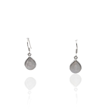 PENDIENTES LARGOS PLATA DE LEY 925 LÁGRIMA DE PIEDRA LUNA BLANCA BOCELADA CIERRE GANCHO HIPPIE