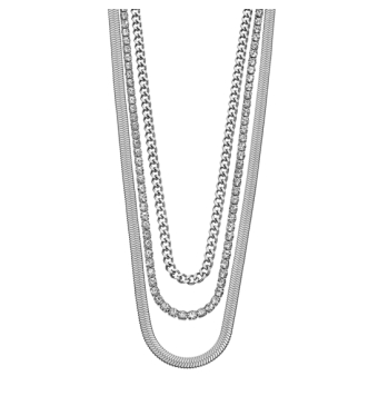 COLLAR LOTUS STYLE URBAN WOMAN MUJER LS2342-1/1 ACERO TRIPLE CADENA BARBADA RIVIERE CIRCONITAS BLANCAS Y PLANA LARGO 50 CENTÍME