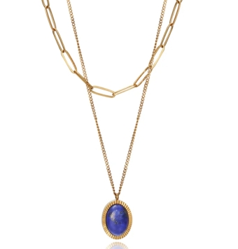 COLLAR DOBLE VICEROY MUJER ACERO INOXIDABLE CHAPADO DORADO CON PIEDRA AZUL SINTETICA AZUL OSCURO OVALADO 15X10 MILÍMETROS CADENA