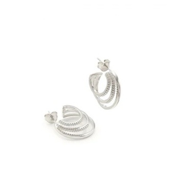 PENDIENTES LINEARGENT PLATA DE LEY 925 TRIPLE ARO ESTILO TREPADOR CON CIRCONITAS BLANCAS CIERRE PRESIÓN