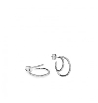 PENDIENTES LINEARGENT PLATA DE LEY 925 ESTILO ARO DOBLE CON CIRCONITAS BLANCAS CIERRE PRESIÓN