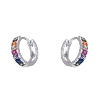 PENDIENTES ARO PLACARI MUJER PLATA DE LEY 925 15X4 MILÍMETROS CON PIEDRAS EN COLOR VERDE NARANJA AMARILLO FUCSIA LILA Y AZU