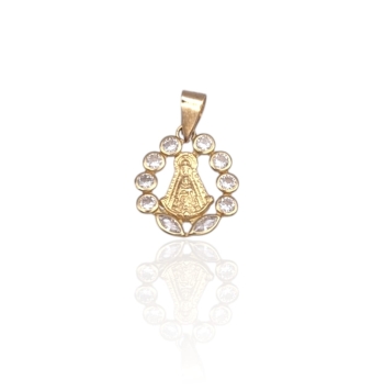 COLGANTE ORO 18 KILATES MUJER VIRGEN DEL ROCIO 19X13 FORMA DE OVALO CIRCONITAS 2 BLANCAS 2 MILÍMETROS