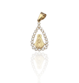 COLGANTE ORO 18 KILATES MUJER VIRGEN DEL ROCIO FORMA DE GOTA 26X11 CON CIRCONITAS BLANCAS 1 MILÍMETRO MILÍMETROS