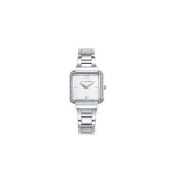 reloj viceroy mujer caja de acero cuadrada con circonitas blancas esfera blanca y correa
