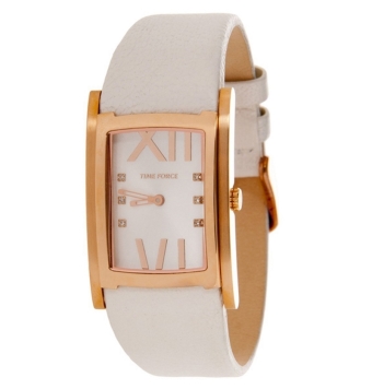 Reloj Time Force Mujer correa blanca esfera salmón caja cuadrada cobre