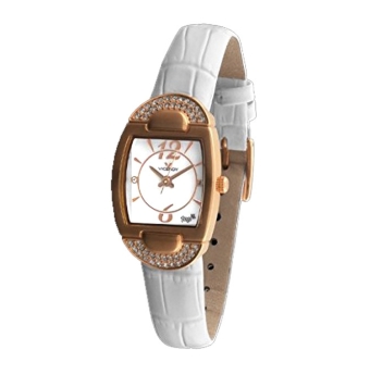 Reloj Viceroy Mujer correa piel blanca esfera blanca caja acero chapado rosado circonitas