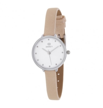 PACK RELOJ MAREA CAJA METAL ESFERA BLANCA 26 MILIMETROS Y PULSERA ACERO CON FLORES