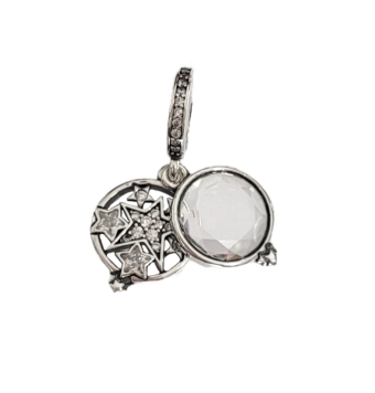 ABALORIO CHARM PLATA DE LEY 925 DOS COLGANTES REDONDOS 11X11 MILÍMETROS ESTRELLAS CIRCONITAS BLANCAS