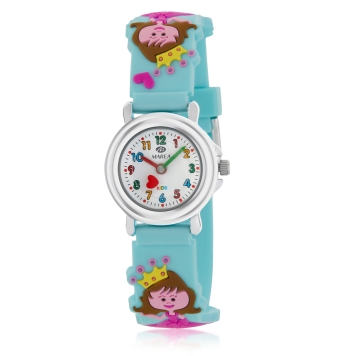 RELOJ MAREA INFANTIL B37008/29 CORREA SILICONA AZUL CELESTE CON PRINCESAS CAJA METAL ESFERA BLANCA DETALLE CORAZÓN EN AGUJAS