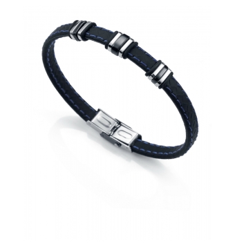PULSERA VICEROY HOMBRE ACERO TRES MOTIVO IP NEGRO Y SILICONA COLOR NEGRO PESPUNTE AZUL LARGO 21.5 CENTIMETROS