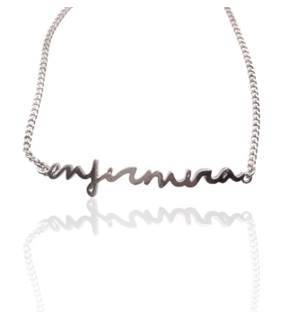 PULSERA PLATA DE LEY 925 FRASE ENFERMERA LARGO 18 CENTÍMETROS