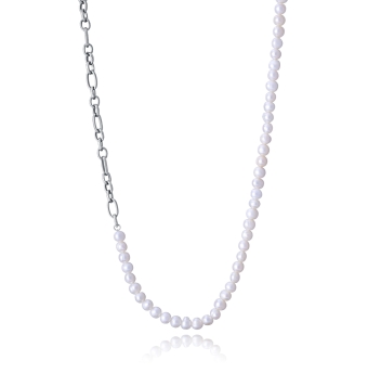 COLLAR VICEROY BEAT HOMBRE ACERO Y PERLAS NATURALES LARGO AJUSTABLE 45-50 CENTÍMETROS