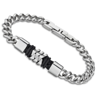 PULSERA LOTUS STYLE MEN BASIC LS2104-2/2 HOMBRE ACERO MATE/BRILLO DETALLE EN PIEL COLOR NEGRO EN CENTRO LARGO 21 CENTÍMETROS
