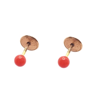 PENDIENTES INFANTILES ORO AMARILLO 18 KILATES CORAL 2 MM