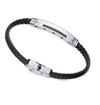 PULSERA VICEROY BEAT HOMBRE ACERO CON FIBRA DE CARBONO Y PIEL TRENZADA NEGRA LARGO 21.5 CENTÍMETROS