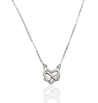 GARGANTILLA MUJER PLATA DE LEY 925 SILUETA CORAZÓN CIRCONITAS BLANCAS E INFINITO LISO ENTRELAZADOS LARGO AJUSTABLE 42-45 CENTÍME