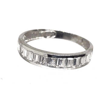 ANILLO CARRIEL CON CIRCONITAS CORTE BAGUETTE  DE ORO BLANCO