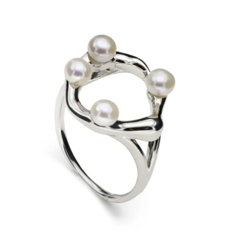 ANILLO LINEARGENT MUJER 19131-R PLATA DE LEY 925 RODIO DISEÑO IRREGULAR 17X20 MILÍMETROS CON TRES PERLAS CULTIVADAS BLANCAS
