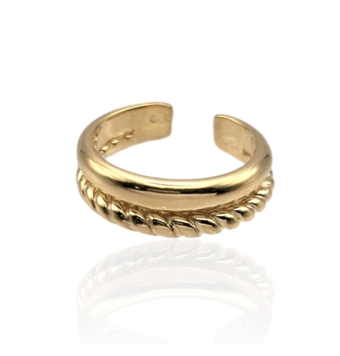 ANILLO ABIERTO MUJER PLATA DE LEY 925 CHAPADO DORADO DOBLE LISO Y TRENZADO ANCHO 6 MILÍMETROS