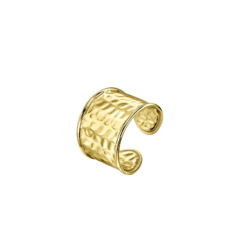 ANILLO LOTUS STYLE MUJER ACERO CHAPADO DORADO LISO FACETADO ANCHO 16 MILÍMETROS ABIERTO AJUSTABLE
