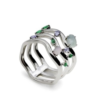ANILLO MUJER LINEARGENT PLATA DE LEY 925 TRIPLE CON PIEDRAS DE COLORES