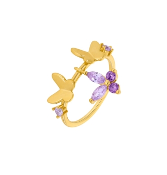 ANILLO MAREA MUJER PLATA DE LEY 925 CHAPADO DORADO D03106/AG18 MARIPOSAS LISA CON COLGANTE MARIPOSA CIRCONITAS COLOR MALVA