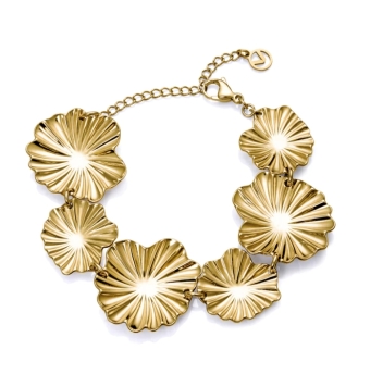 PULSERA VICEROY CHIC MUJER SEIS FLORES DORADAS EN FORMA DE PLACA ACERO IP DORADO LARGO AJUSTABLE 17.5-19.5 CENTÍMETROS