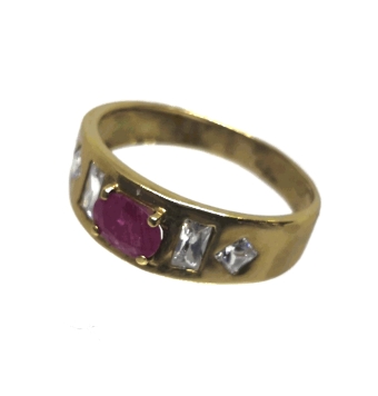 ANILLO DE ORO CON CIRCONITAS Y PIEDRA GRANATE