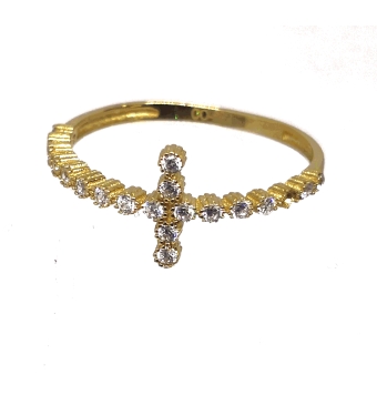 ANILLO DE ORO CRUZADO CON CIRCONITAS