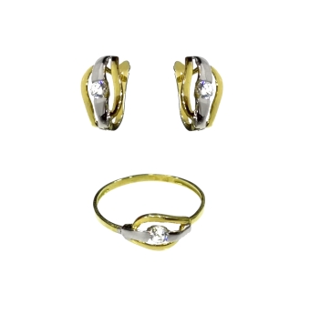 JUEGO COMUNION PENDIENTES Y ANILLO OROBICOLOR FORMA HOJA CIRCONITA