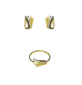 JUEGO COMUNION PENDIENTES Y ANILLO ORO BICOLOR CIRCONITA