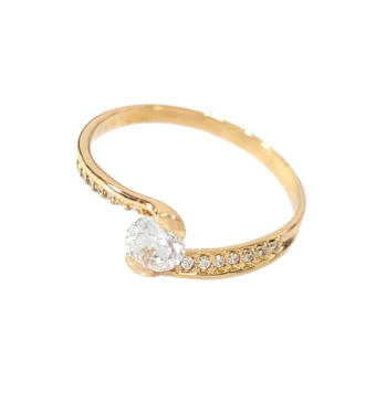 ANILLO MUJER ORO AMARILLO 18 KILATES ESTILO SOLITARIO CON BRAZO DIAGONAL CON CIRCONITAS BLANCAS