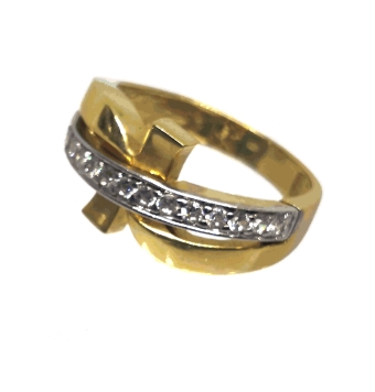 ANILLO DE ORO CRUZADA CON CIRCONITAS EN EL CENTRO