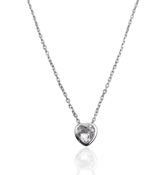 GARGANTILLA MUJER PLATA DE LEY 925 CHATÓN CORAZÓN PIEDRA BLANCA 8X8 MILÍMETROS CADENA FORZADA 1 MILÍMETRO LARGO AJUSTABLE 42-45
