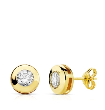PENDIENTES MUJER ORO AMARILLO 18 KILATES CHATÓN GALERÍA 7.5 MILÍMETROS CIERRE PRESIÓN (1)