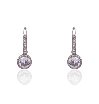 PENDIENTES CORTOS CHATÓN PLACARI MUJER PLATA DE LEY 925 CON CIRCONITAS Y PIEDRA 6 MILÍMETROS 19X10 MILÍMETROS