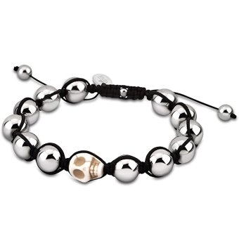PULSERA LOTUS ACERO INOXIDABLE PLATEADO DE BOLAS Y CALAVERA
