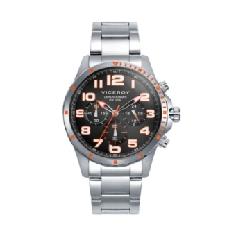 RELOJ CRONÓGRAFO VICEROY HEAT HOMBRE 401373-14 CADENA ACERO CAJA ACERO 43 MILÍMETROS ESFERA COLOR NEGRO DETALLES EN NARANJA