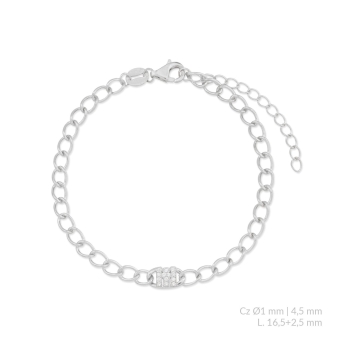 PULSERA PLATA DE LEY 925 INICIAL E CIRCONITAS BLANCAS ESLABÓN BILBAO ANCHO 4 MILÍMETROS LARGO AJUSTABLE 16-19 CENTÍMETROS