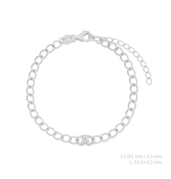 PULSERA PLATA DE LEY 925 INICIAL A CIRCONITAS BLANCAS ESLABÓN BILBAO ANCHO 4 MILÍMETROS LARGO AJUSTABLE 16-19 CENTÍMETROS